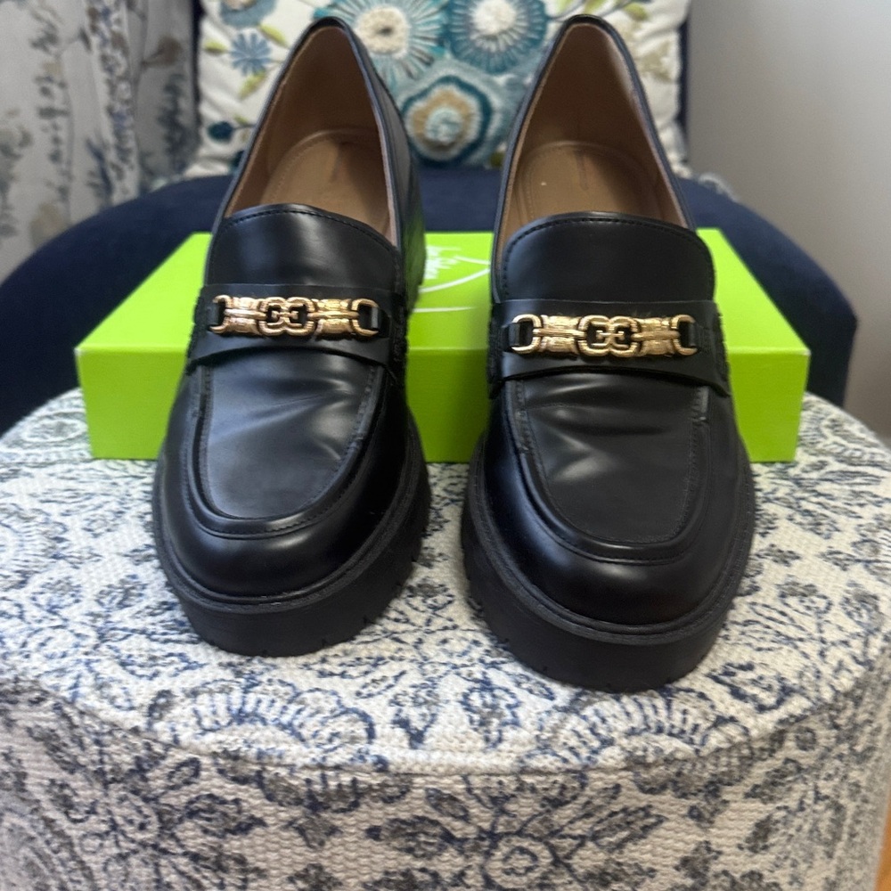 Sam Edelman Black Loafers with Gold Detail